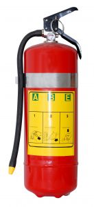 A red fire extinguisher